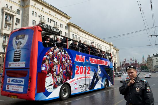 Russian national hockey team celebration parade in Moscow