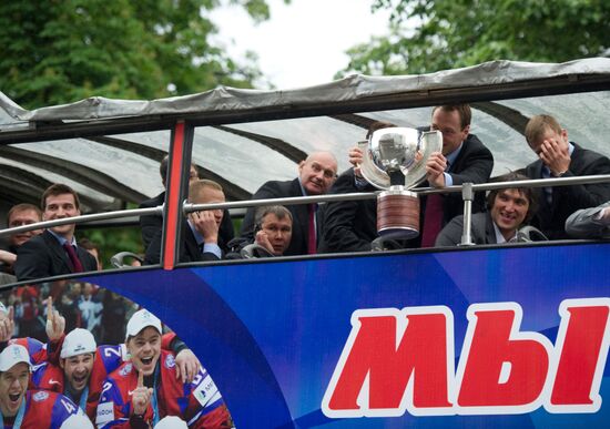 Russian national hockey team celebration parade in Moscow