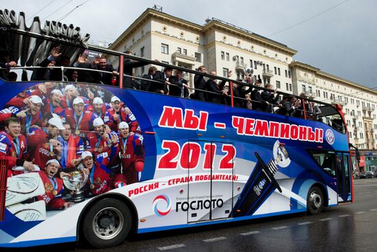 Russian national hockey team celebration parade in Moscow