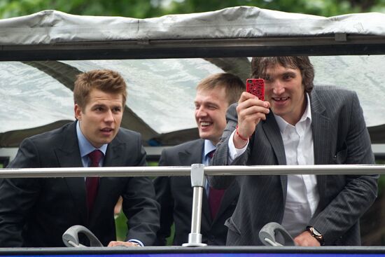 Celebrating Russian national hockey team's victory, Moscow
