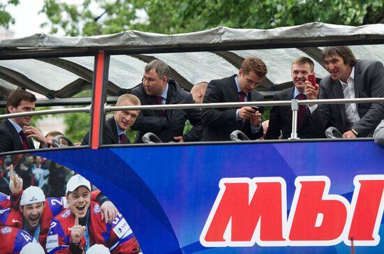 Celebrating Russian national hockey team's victory, Moscow