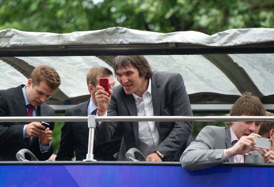 Celebrating Russian national hockey team's victory, Moscow