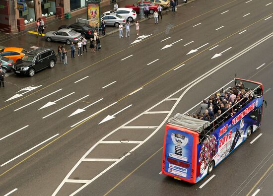 Celebrating Russian national hockey team's victory, Moscow