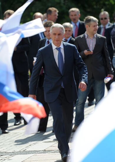 Celebrating Russian national hockey team's victory, Moscow