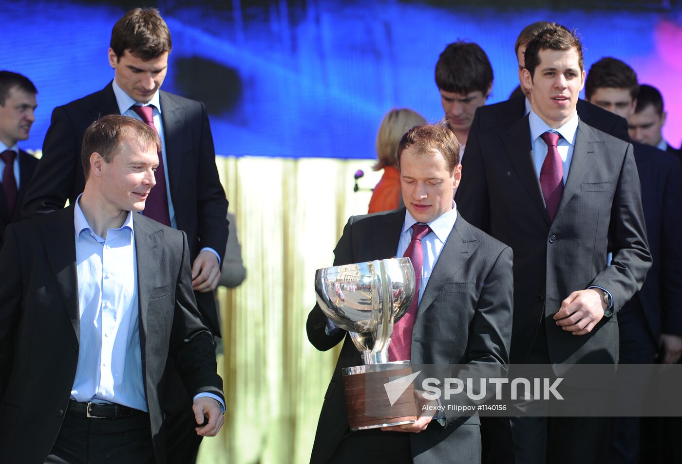 Celebrating Russian national hockey team's victory, Moscow