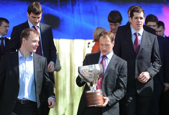 Celebrating Russian national hockey team's victory, Moscow