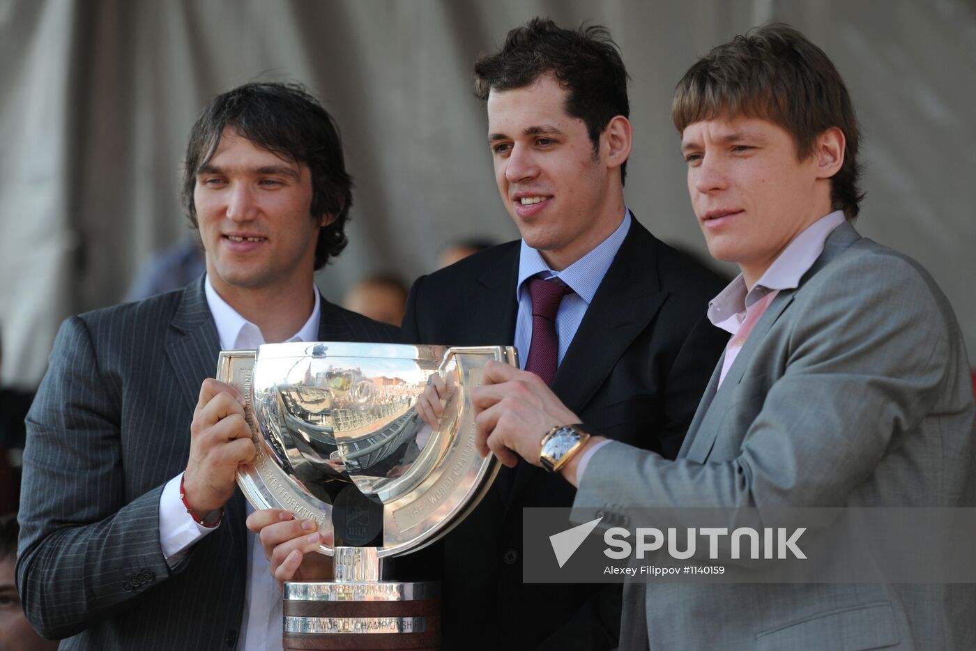 Celebrating Russian national hockey team's victory, Moscow