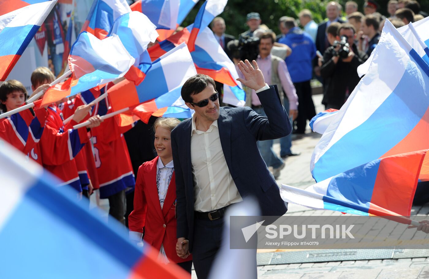 Celebrating Russian national hockey team's victory, Moscow