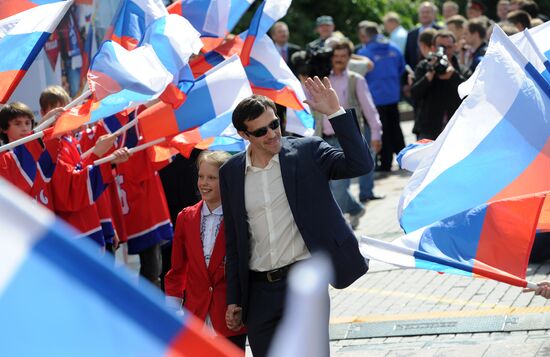 Celebrating Russian national hockey team's victory, Moscow
