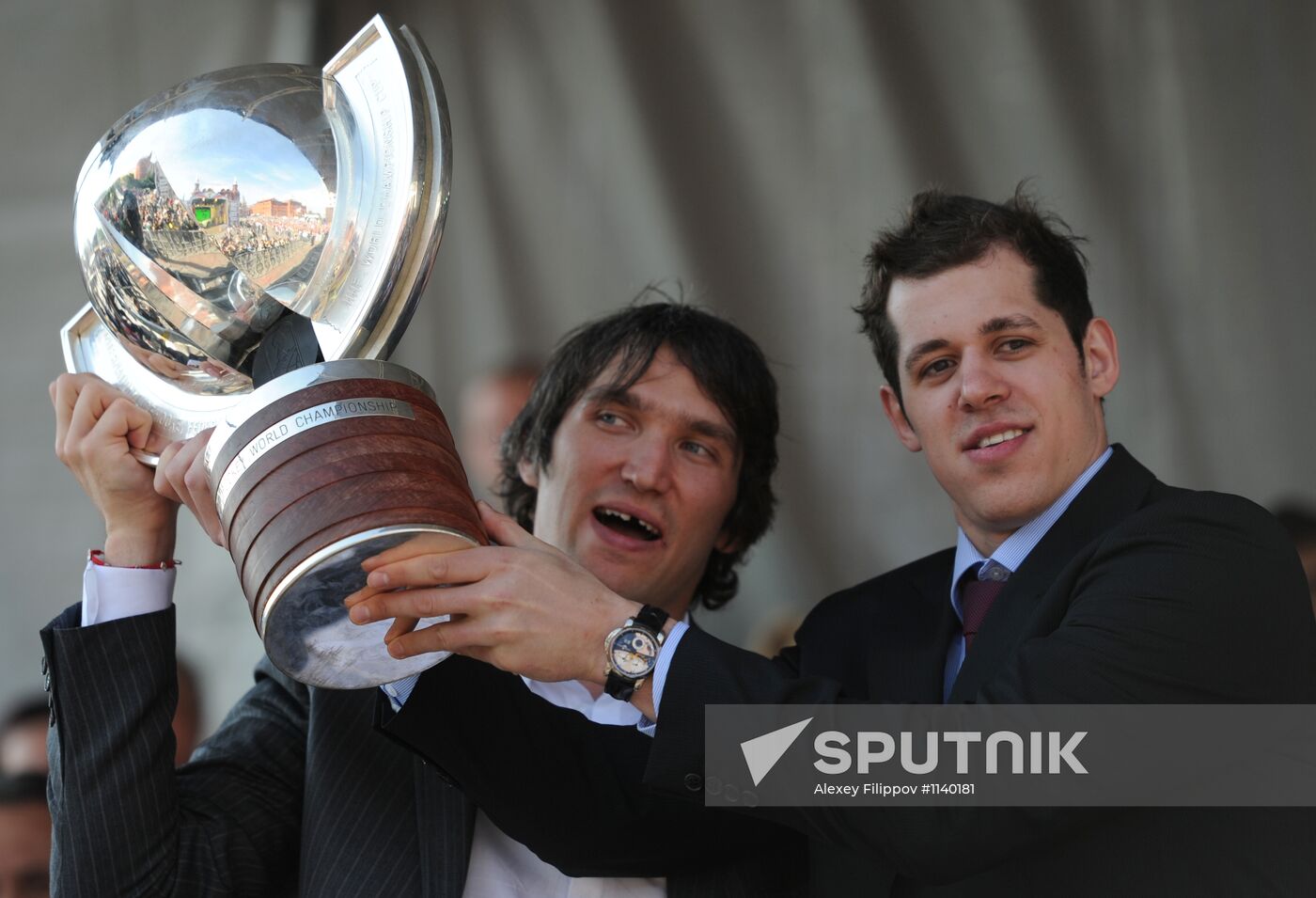 Celebrating Russian national hockey team's victory, Moscow