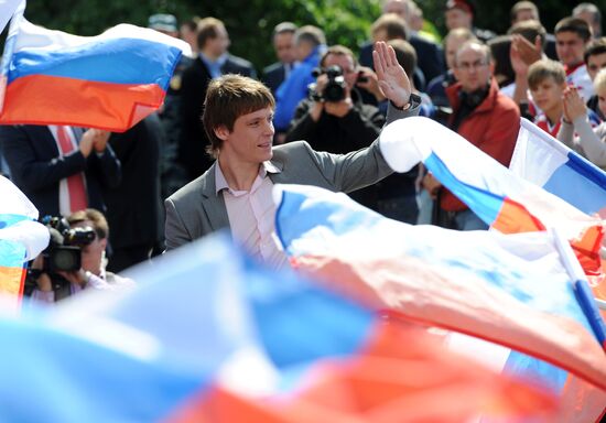Russian national hockey team celebration parade in Moscow