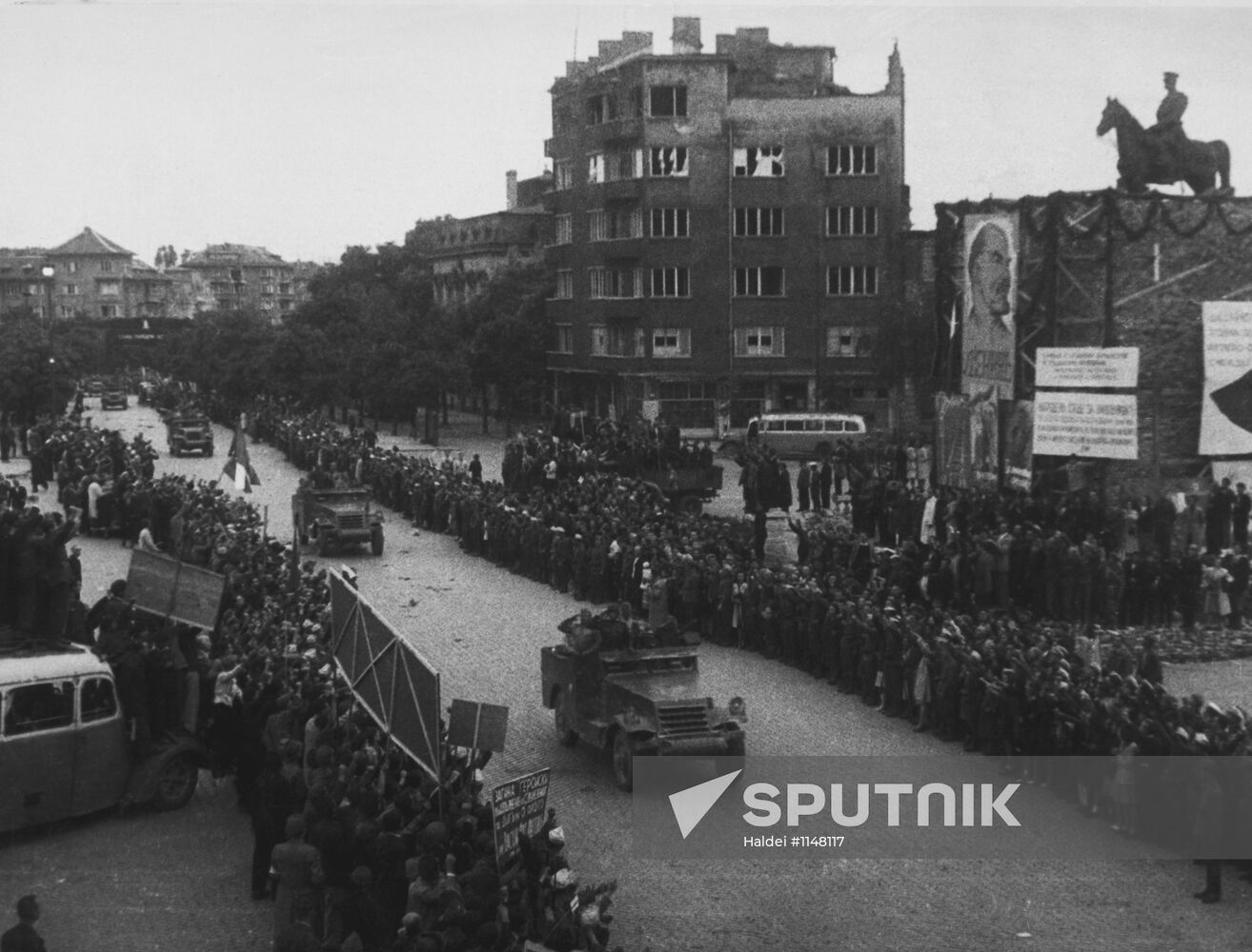 People of Sofia greet Soviet troops