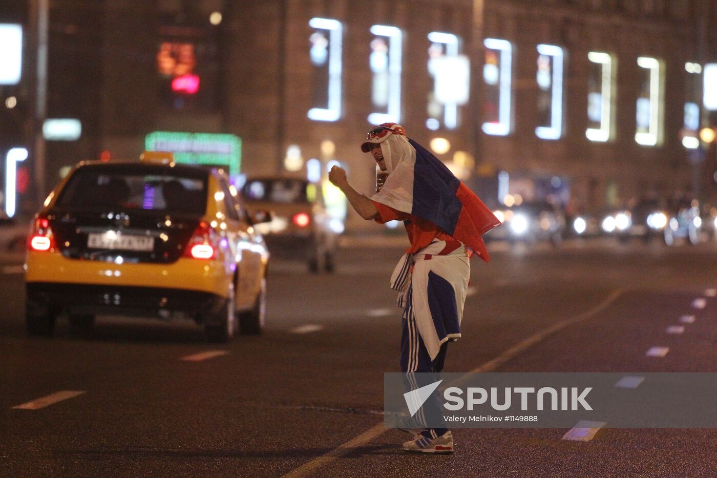 Celebrating victory of Russian football team in Moscow streets