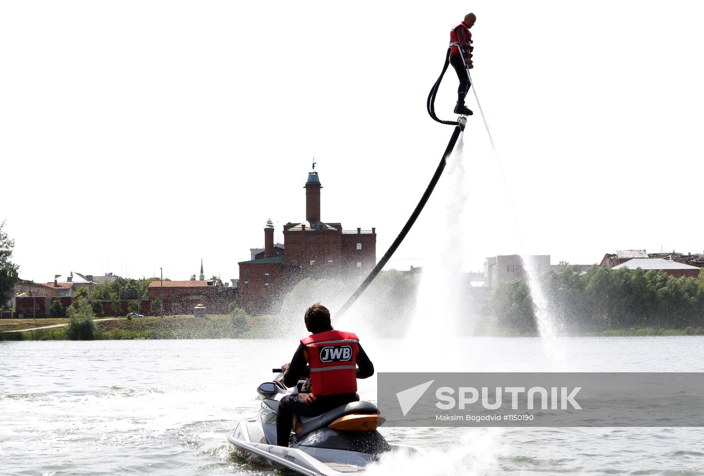 Flights over the lake on jet water board