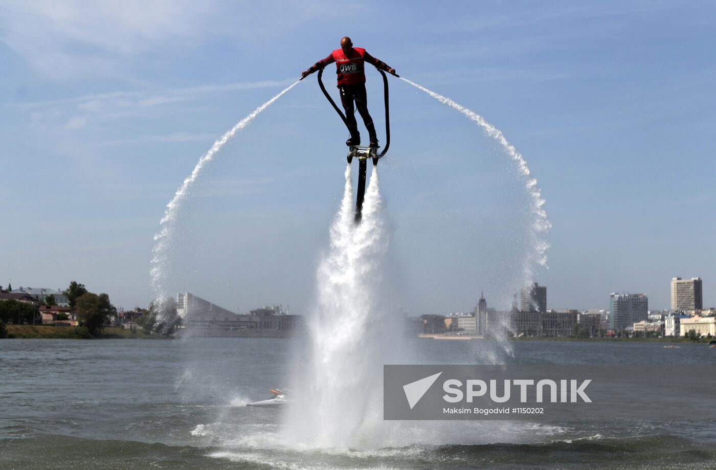 Flights over the lake on jet water board