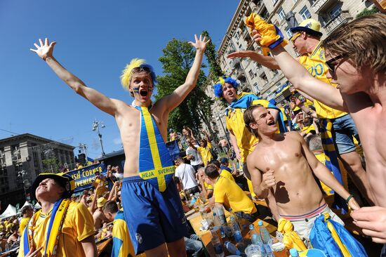 Swedish fans in Kiev before match between Ukraine - Sweden