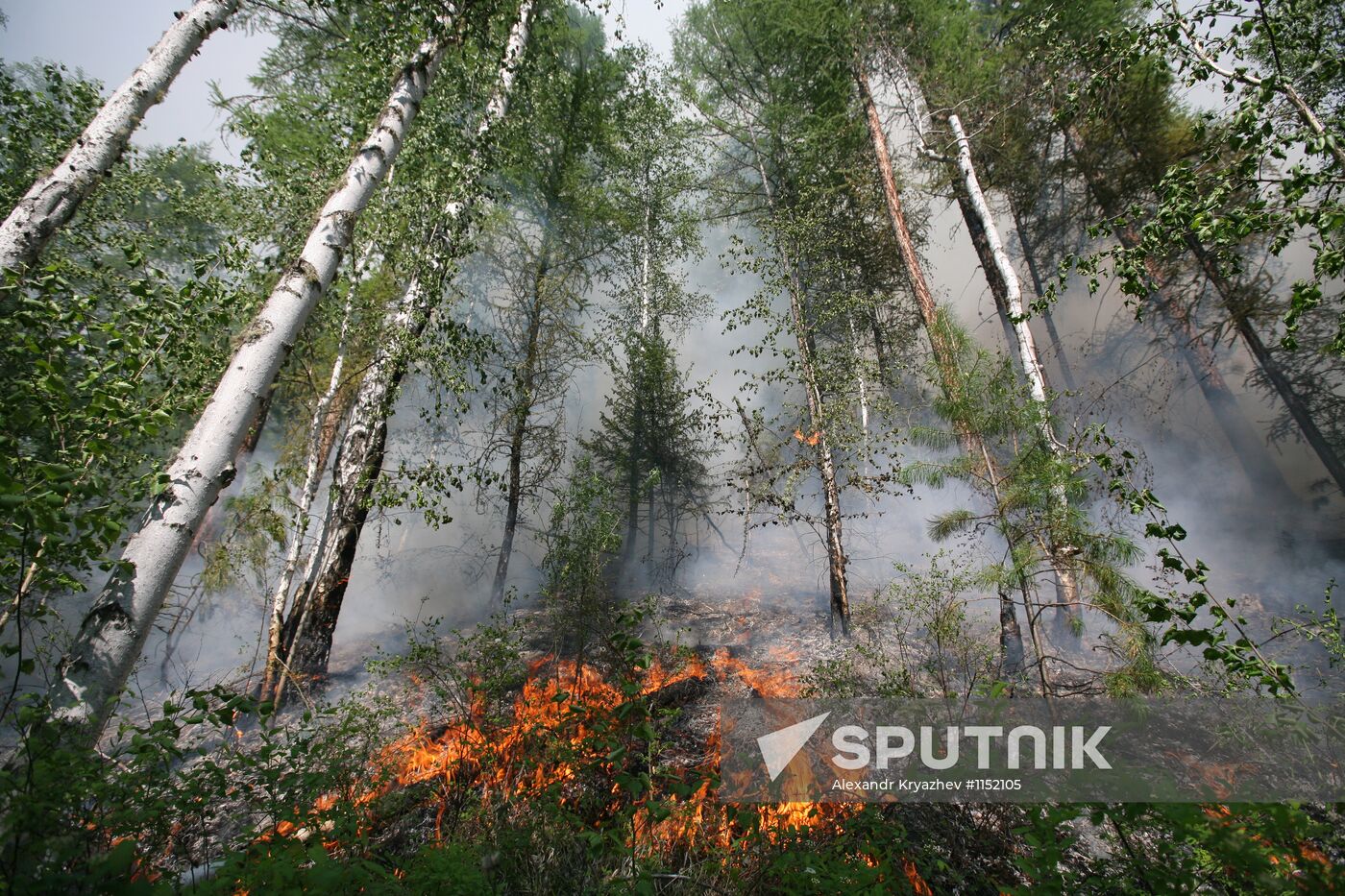 Fighting forest fires in republic of Tuva