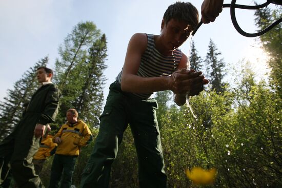 Fighting forest fires in republic of Tuva