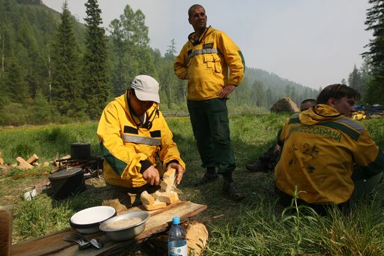 Fighting forest fires in republic of Tuva