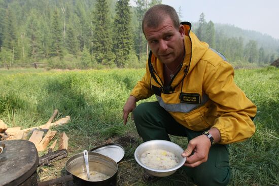 Fighting forest fires in republic of Tuva