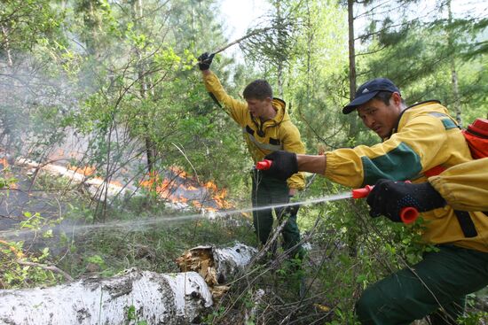 Fighting forest fires in republic of Tuva