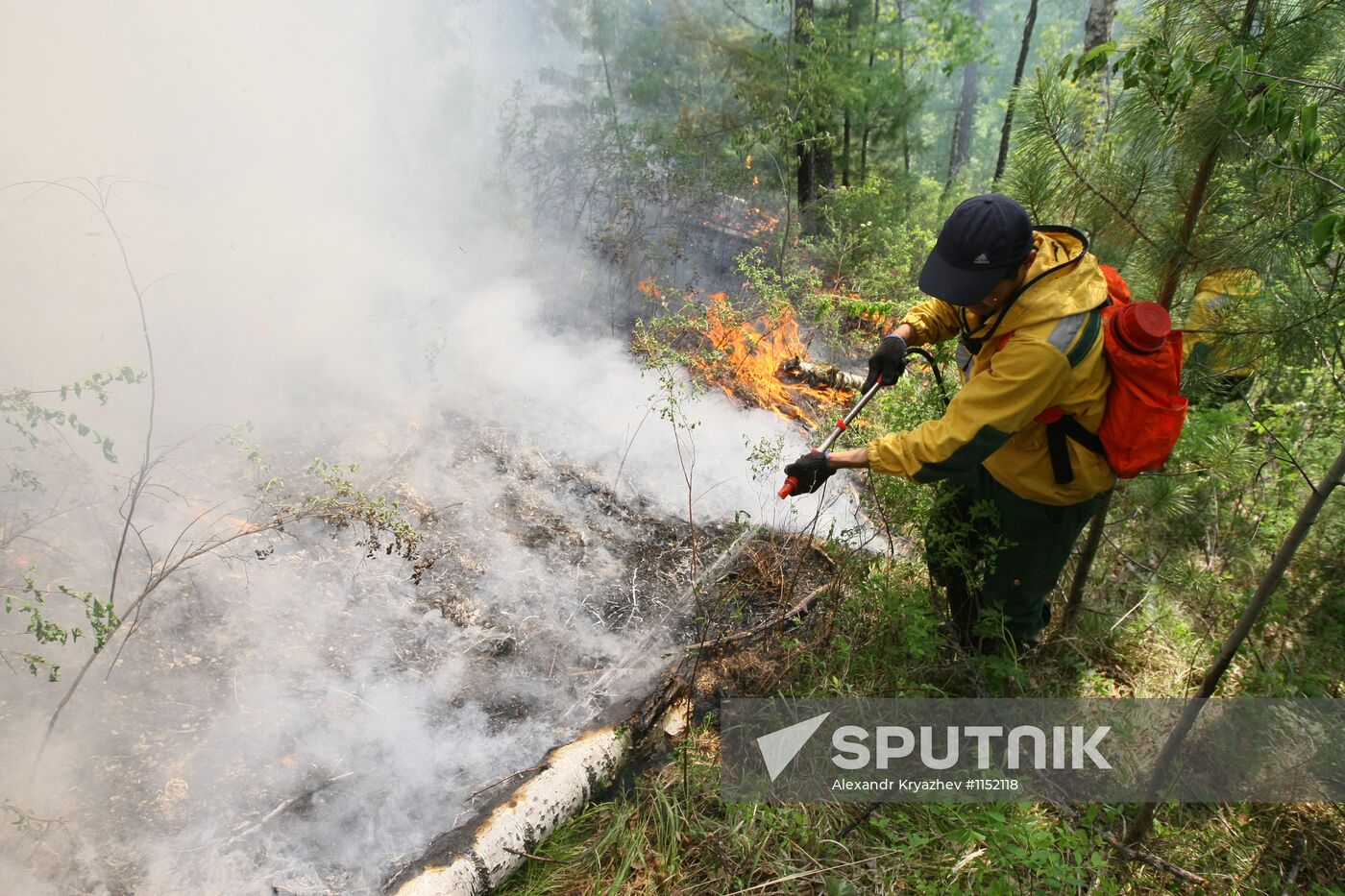 Fighting forest fires in republic of Tuva