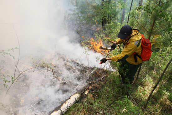 Fighting forest fires in republic of Tuva