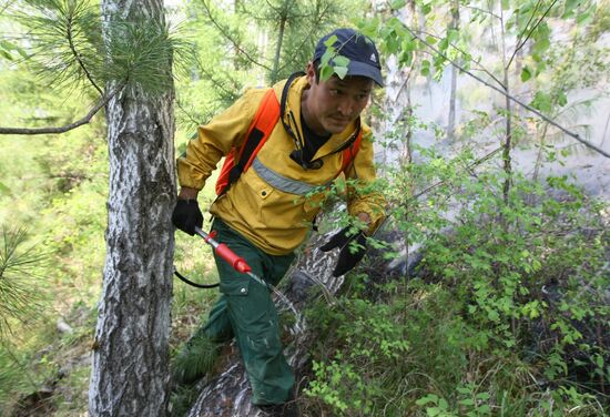 Fighting forest fires in republic of Tuva