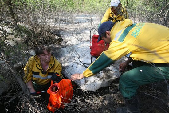 Fighting forest fires in republic of Tuva