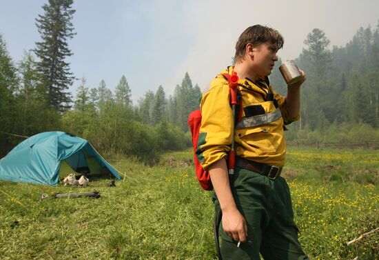 Fighting forest fires in republic of Tuva