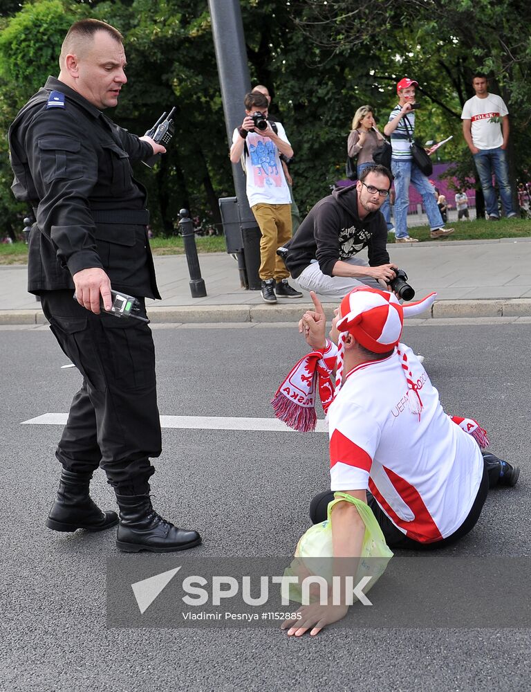 Russian fans' march in Warsaw