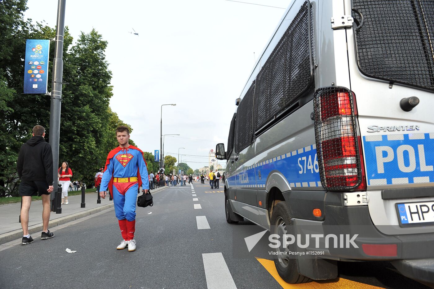 Russian fans march in Warsaw