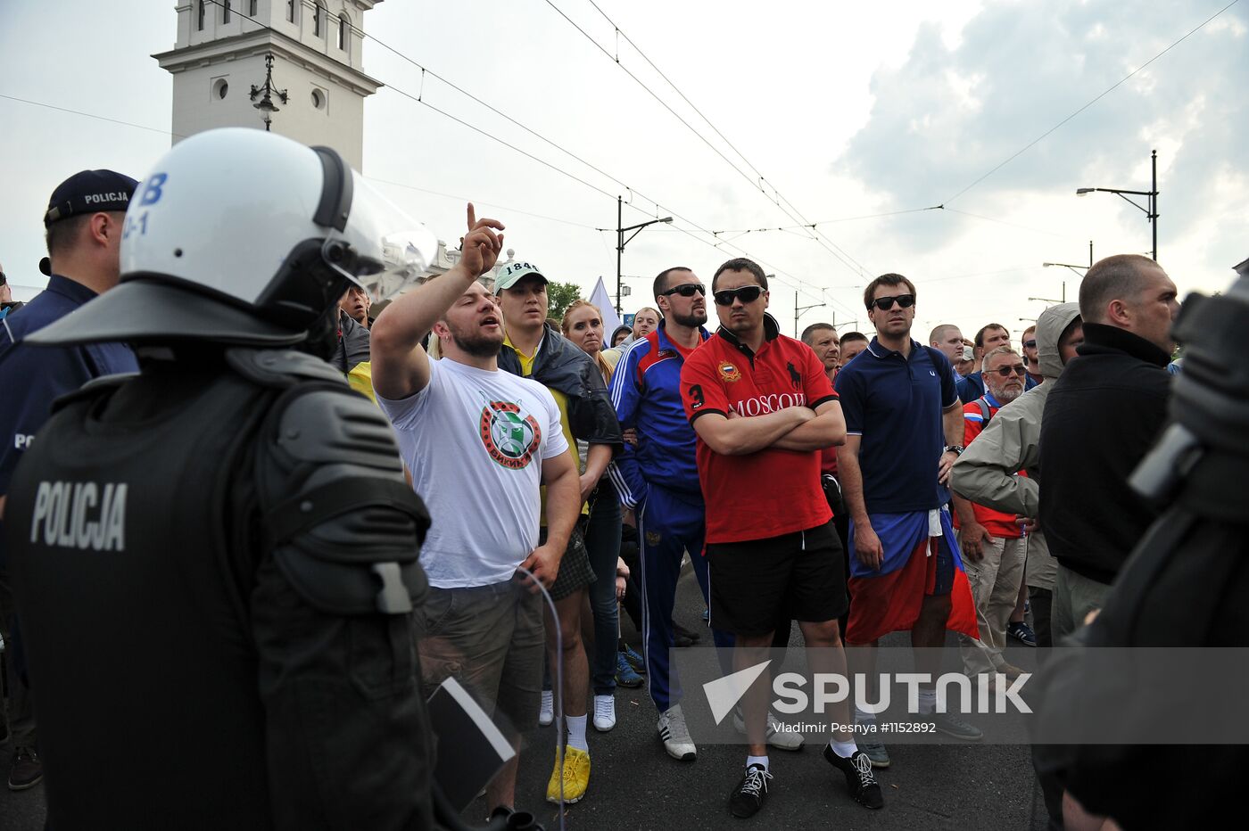Russian fans march in Warsaw