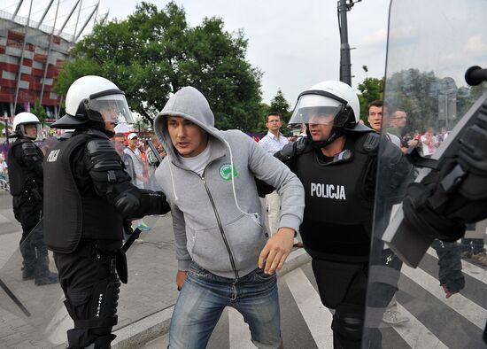 Russian fans' march in Warsaw