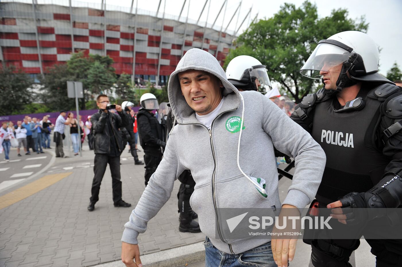 Russian fans' march in Warsaw