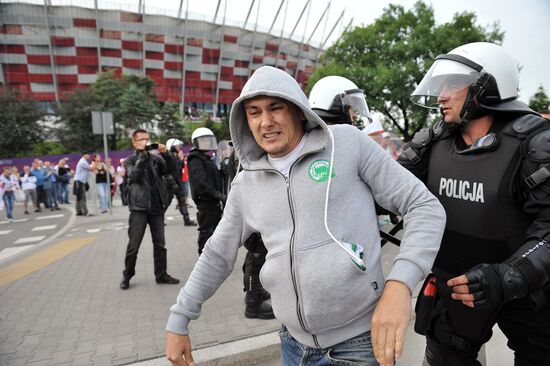 Russian fans' march in Warsaw