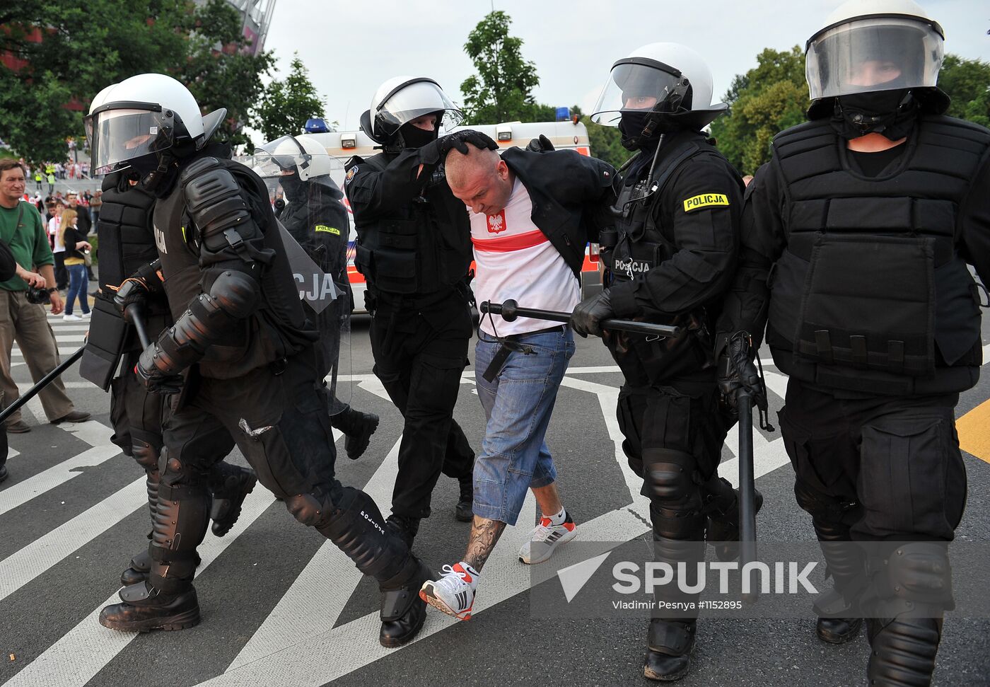 Russian fans' march in Warsaw