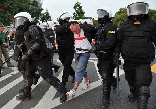 Russian fans' march in Warsaw