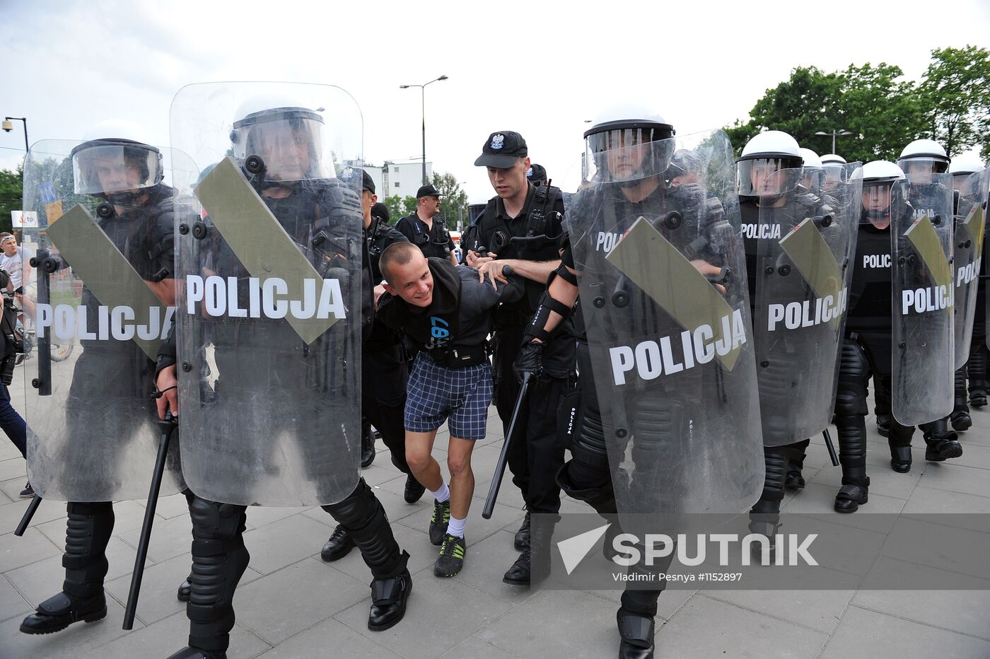 Russian fans' march in Warsaw