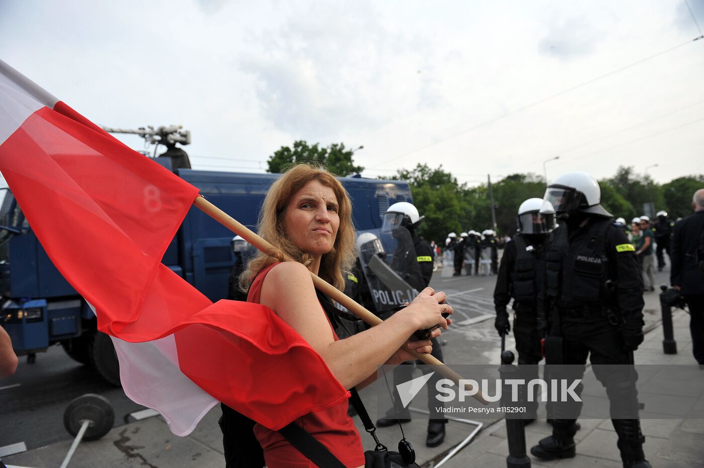 Russian fans march in Warsaw