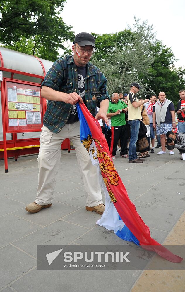 Russian fans' march in Warsaw