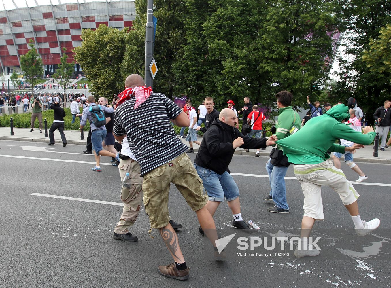 Russian fans' march in Warsaw