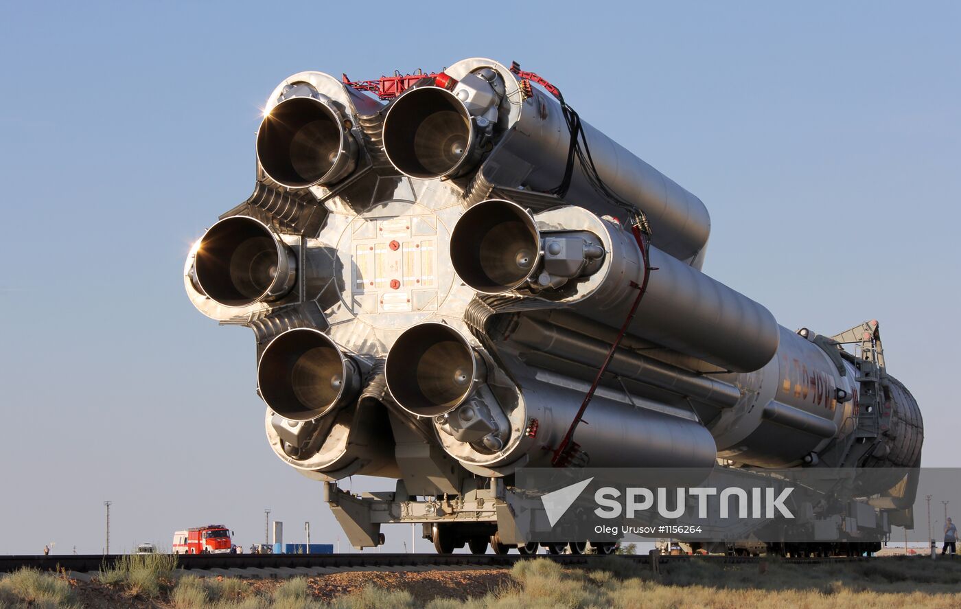Moving Proton-M rocket to launch complex at Baikonur
