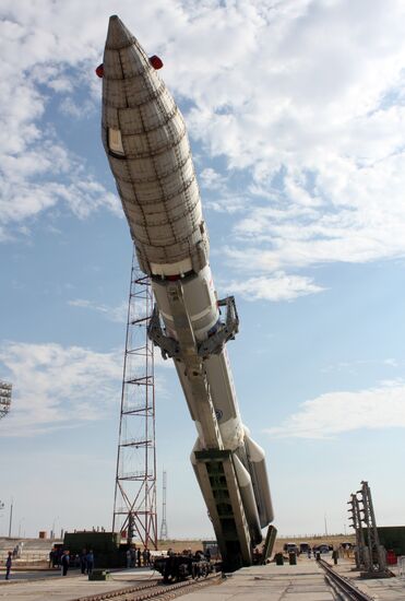 Moving Proton-M rocket to launch complex at Baikonur