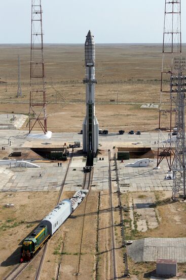 Moving Proton-M rocket to launch complex at Baikonur