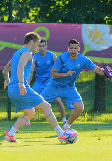 Football. Euro 2012. Spain and France teams training