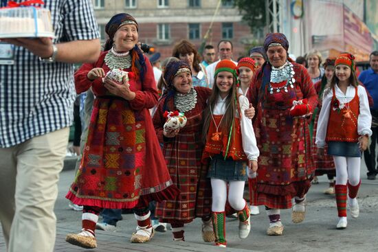 Buranovskiye Babushki ethno-pop band performs in Novosibirsk