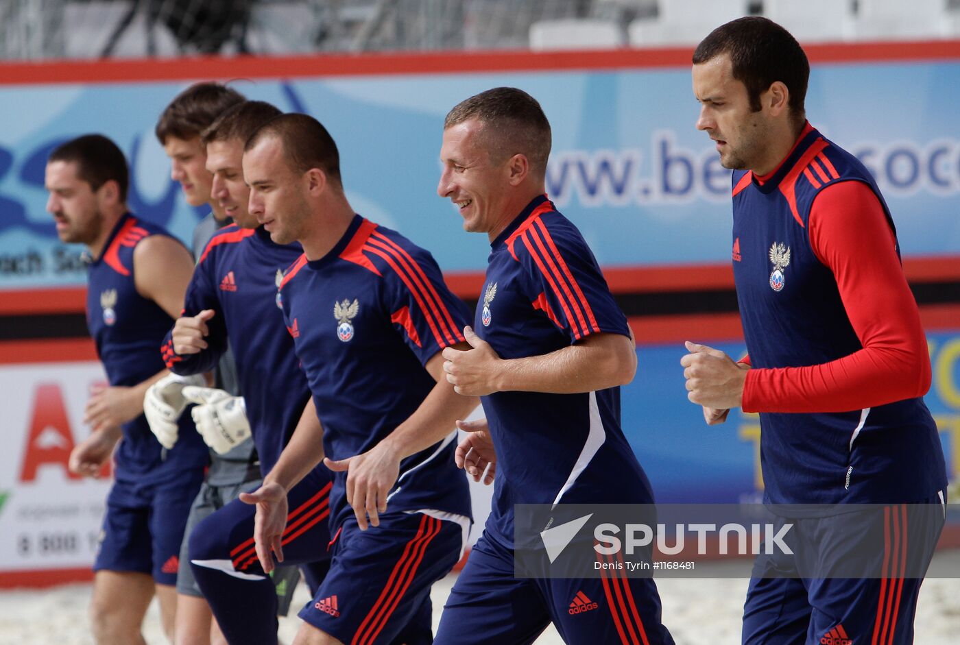 Russian beach football team holds training session