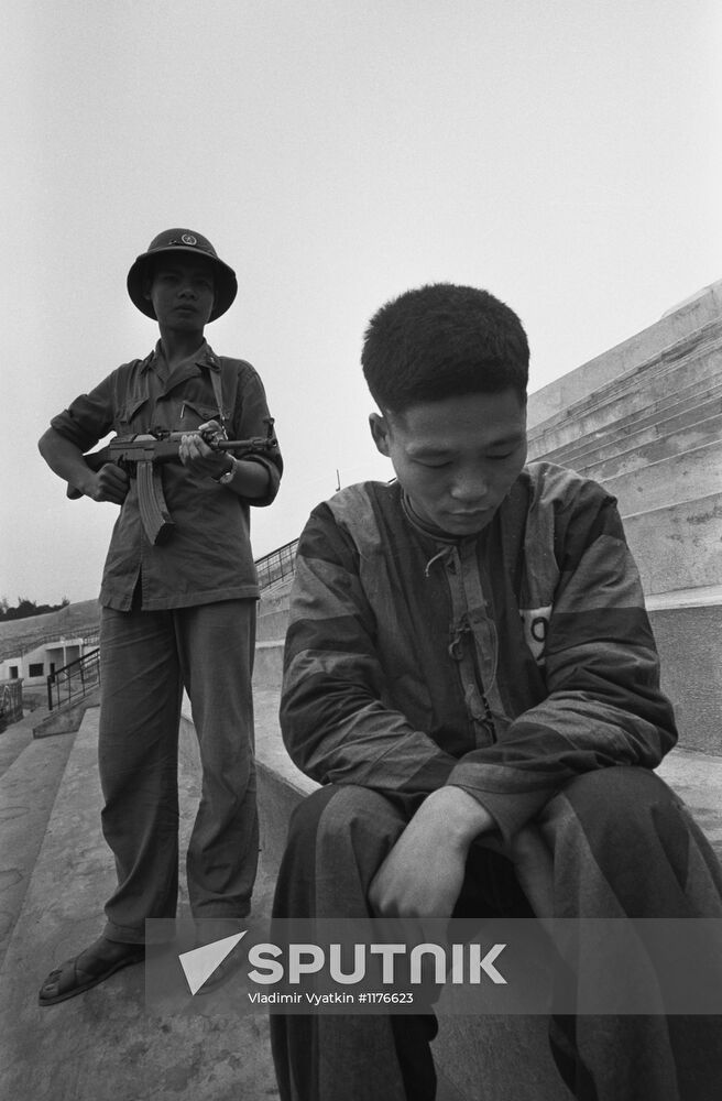 Captive Chinese soldier in prisoner-of-war camp