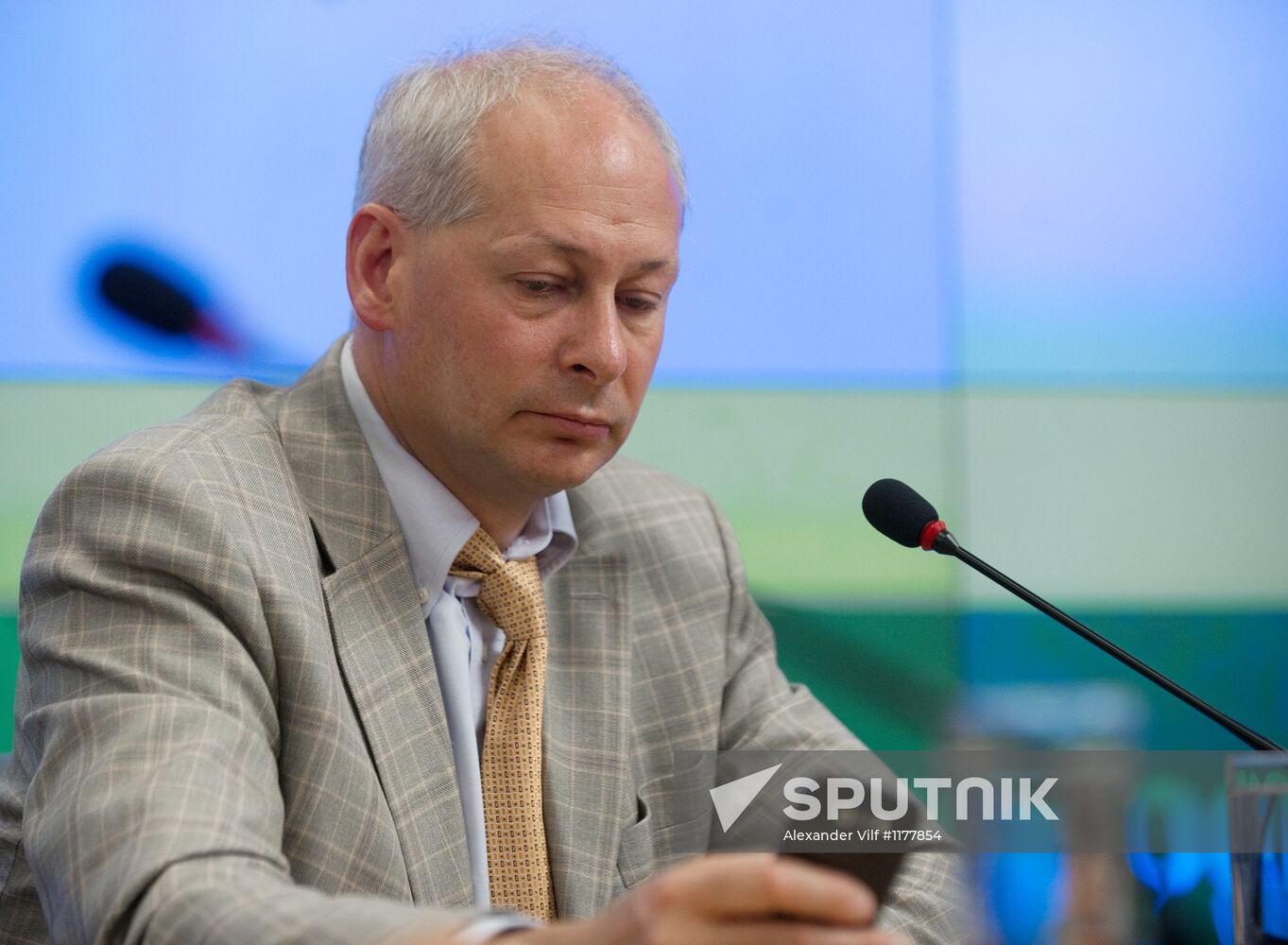 Communications Minister Nikolai Nikiforov gives news conference